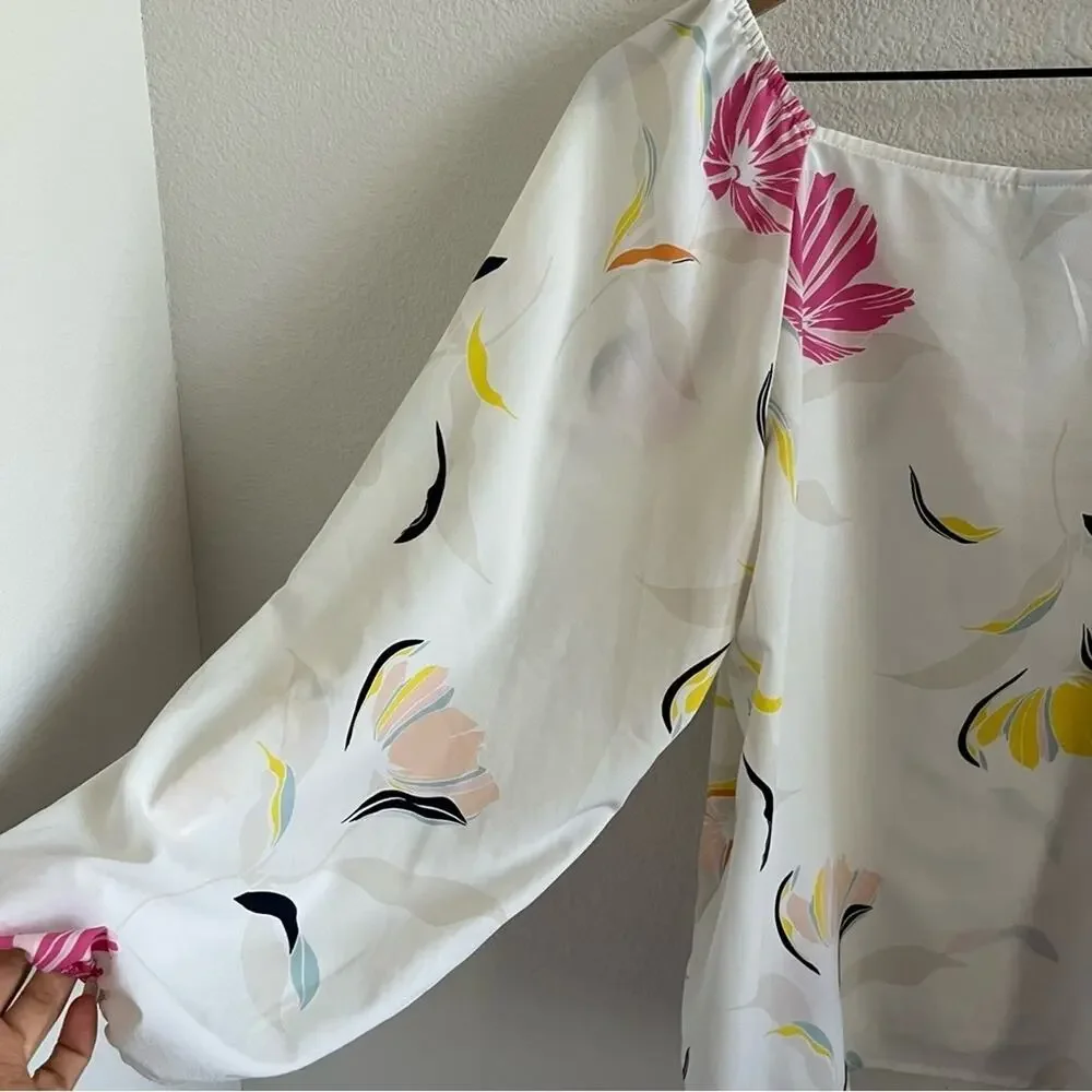 A New Day Squared Neck Floral Top Lightweight Sleeved Medium - Picture 5 of 5